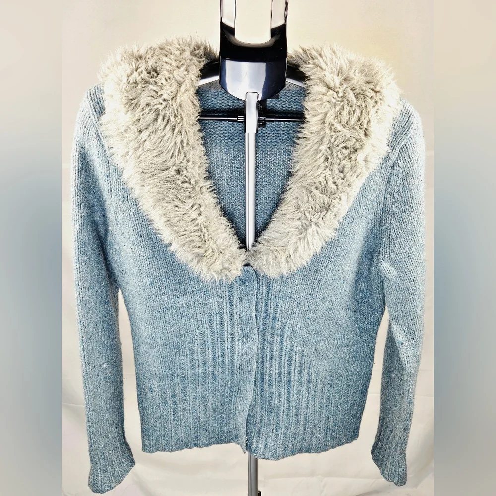 Y2K Wool Faux Fur Lined Soft Grunge‎ Sarah Spencer Cardigan, Medium
